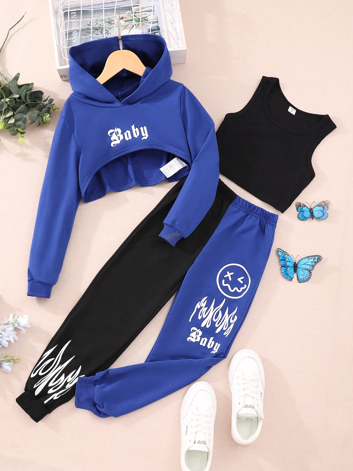 2024 Kids Girls Outfit Hooded Long Sleeve Set Spring Summer Fashion Girls Clothes Street Children Suit 7 8 9 10 11 12 Years Old