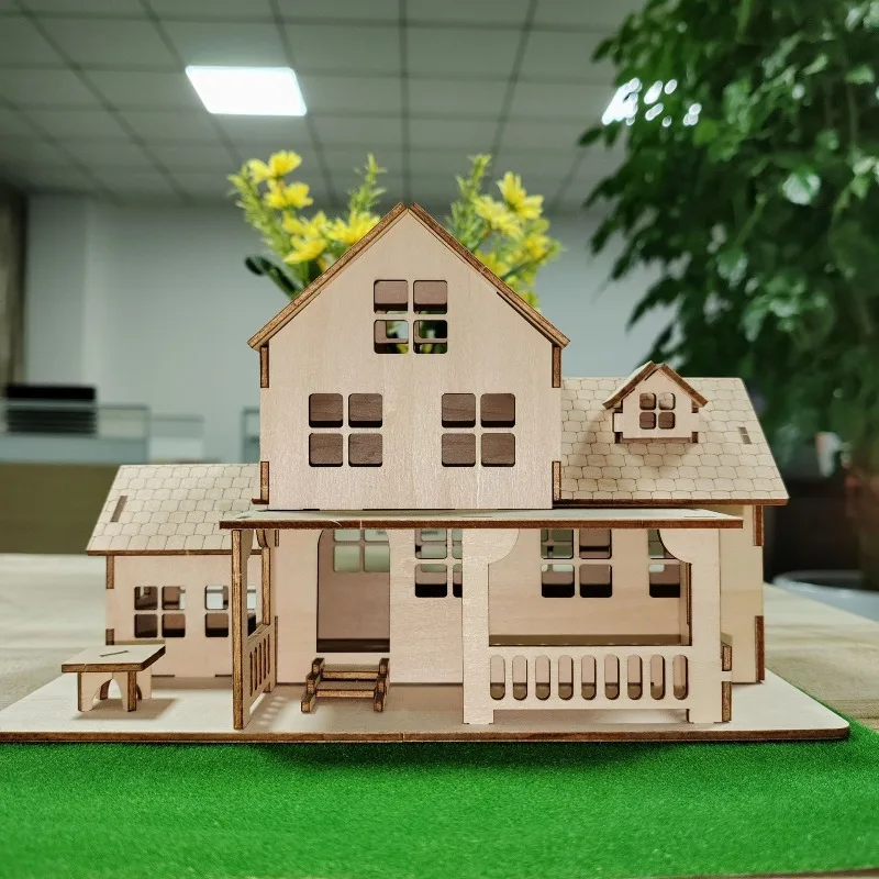 

Children's 3D Wooden Puzzle Assembly Model, Handmade DIY Cottage Toy Building Blocks, Birthday Gift