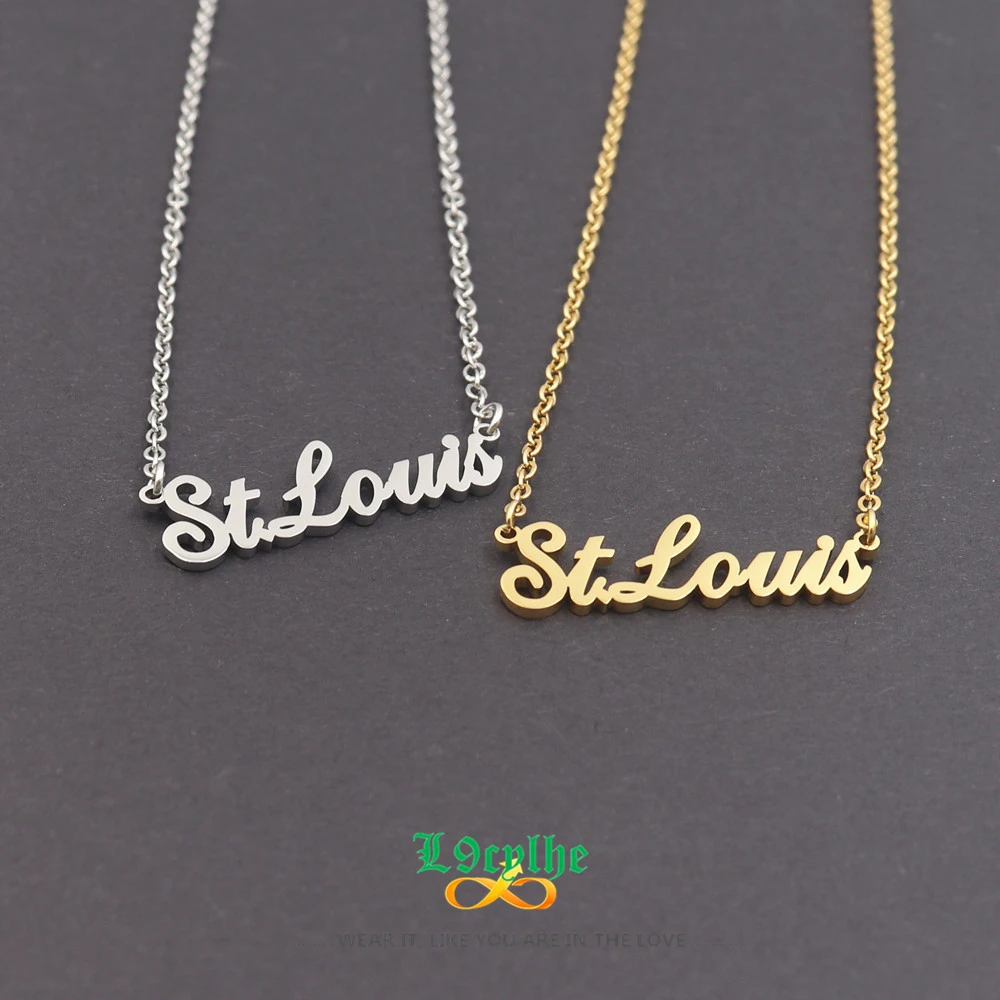 Vintage St.Louis Letter Necklaces Women Men Jewelry Stainless Steel Necklace Gold Color Collier Homme I Love City of Saint Louis