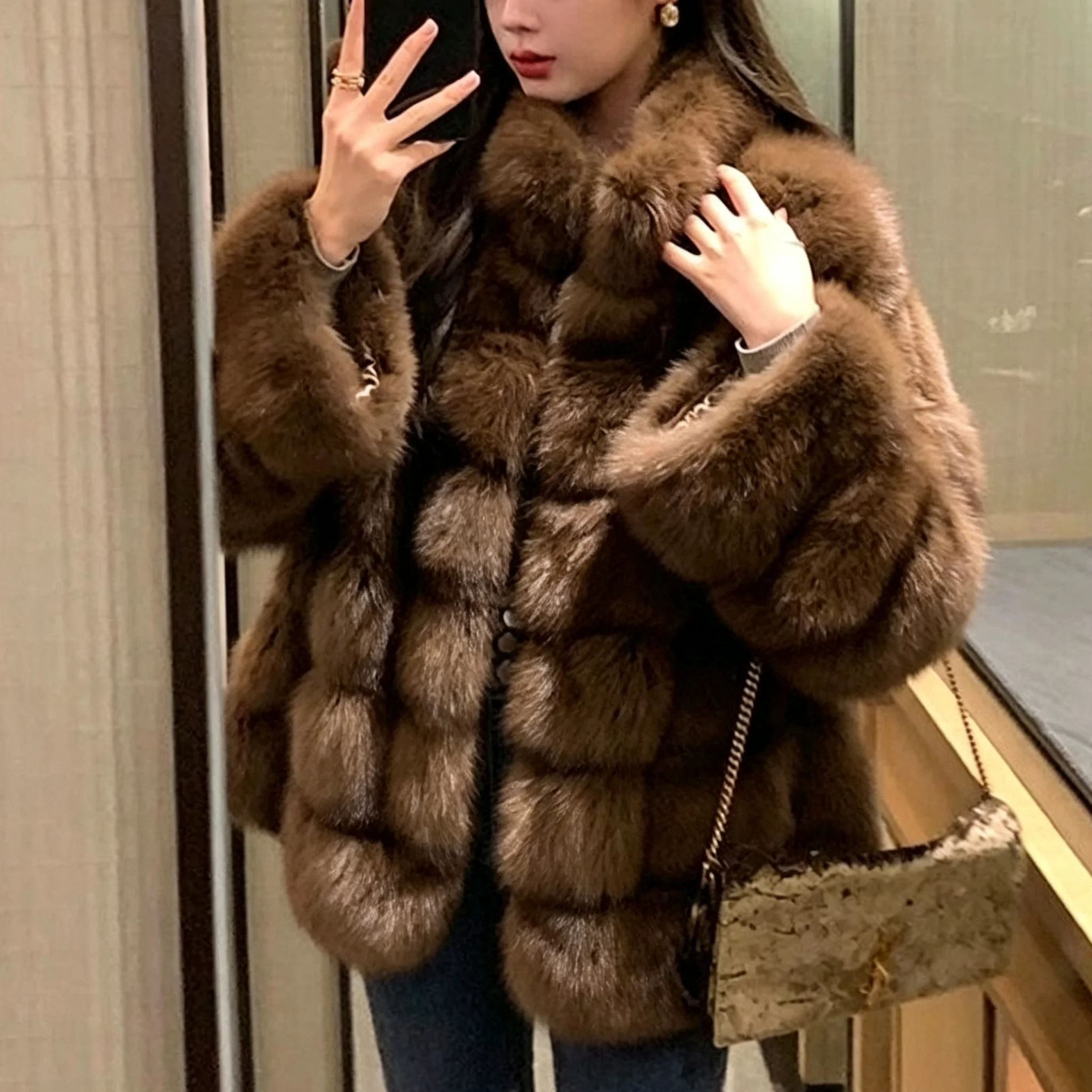 RU Women Faux Fur Coat Horizontal Segmented Plush Stand Collar Warm Outerwear For Daily Street Party Fashion Outfits
