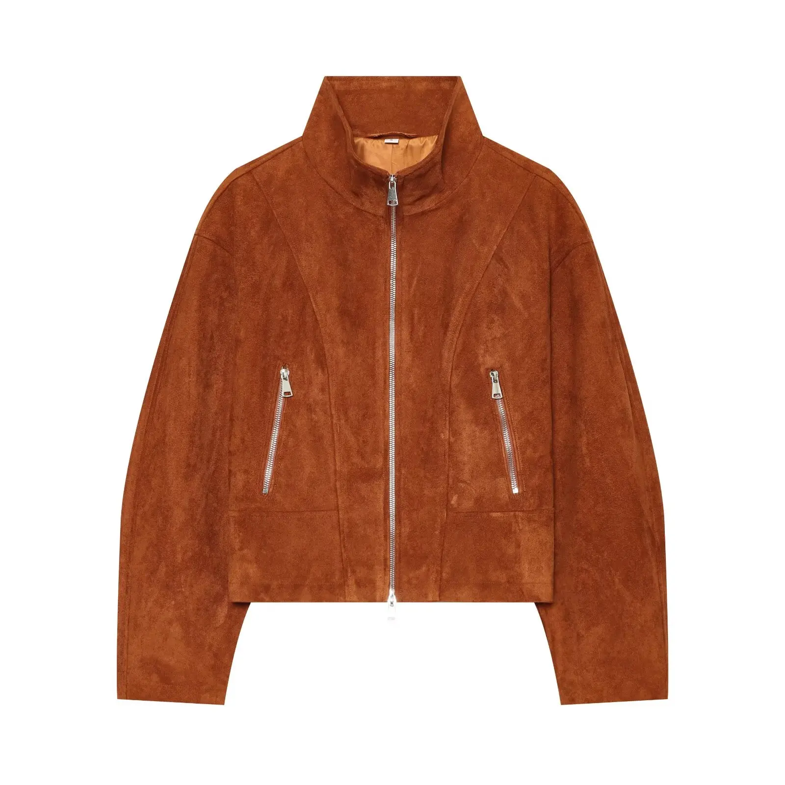 Chic Womens High Neck Long Sleeve Zipper Coat Autumn Classic Casual Streetwear Outerwear Vintage Fashionable Jacket Coat