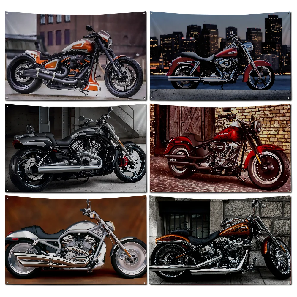 H-Harley-Y-Davidson 오토바이 깃발 워크샵 깃발, 방 장식, 야외 장식 깃발, 방 4 개 구멍 깃발, 1 개 