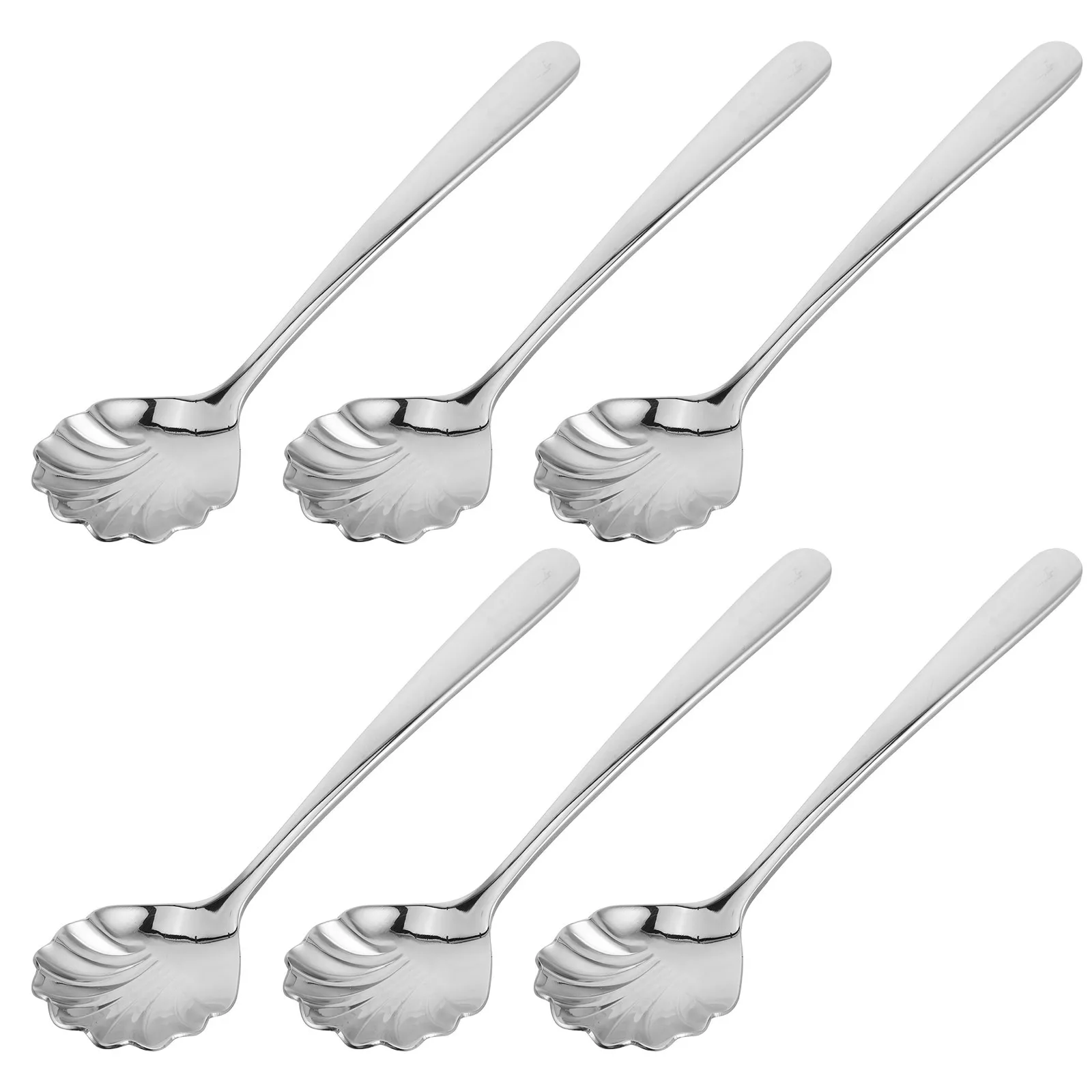 

6Pcs Coffee Dessert Spoons Stainless Steel Shell Shape Scalloped Design for Hotels Cafes Ice Cream Yogurt Cake