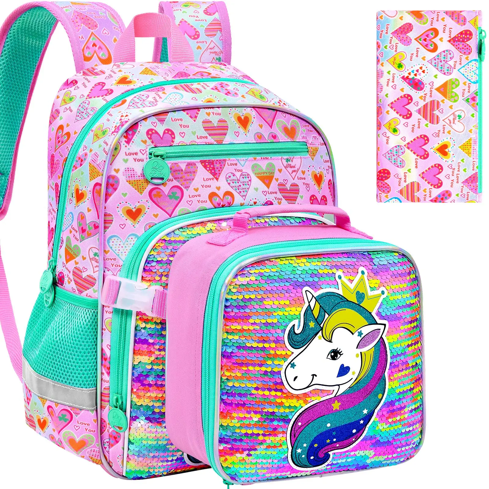 

3PCS Kids Backpacks for Girls, 16" Little Kid Preschool School Bookbag and Lunch Box - , Preschool School