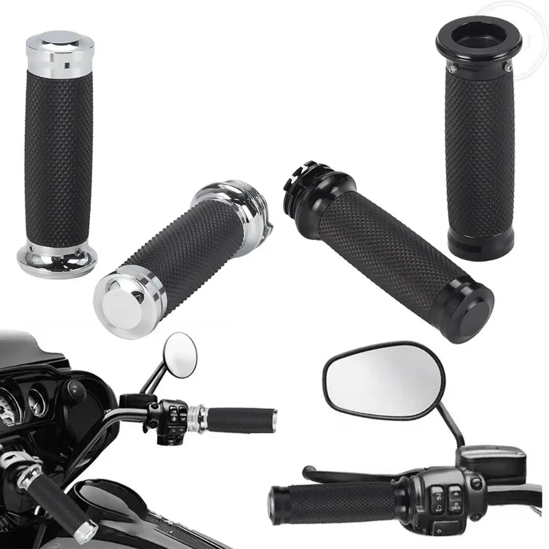 for-harley-sportster-xl-883-1200-touring-dyna-softail-1-25mm-chrome-aluminum-motorcycle-handlebar-grips-new