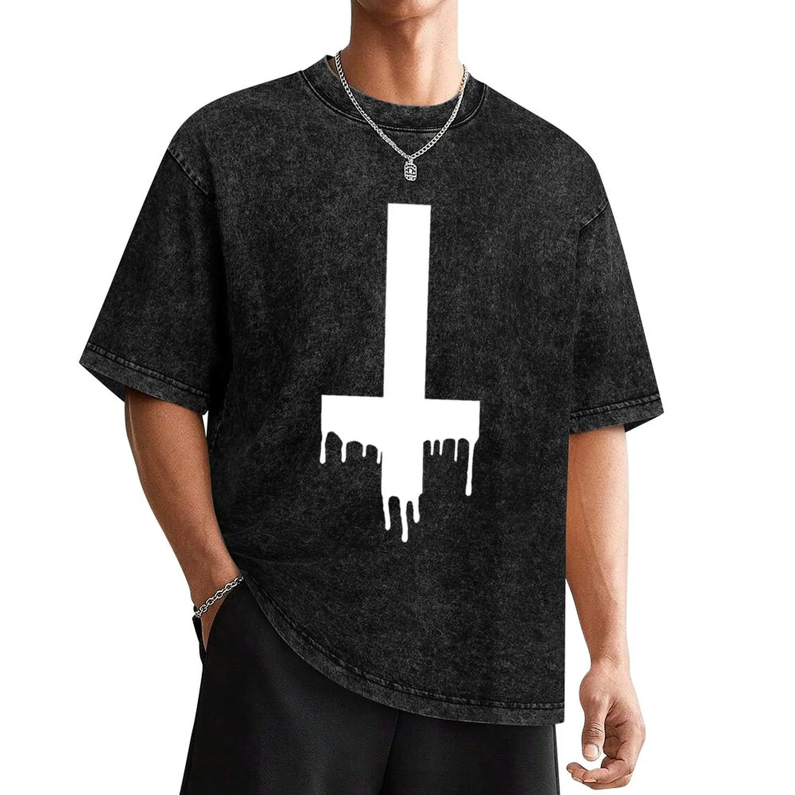 

dripping cross white T-Shirt cotton graphic tees oversized basketball graphic tees plain plain white t shirts men