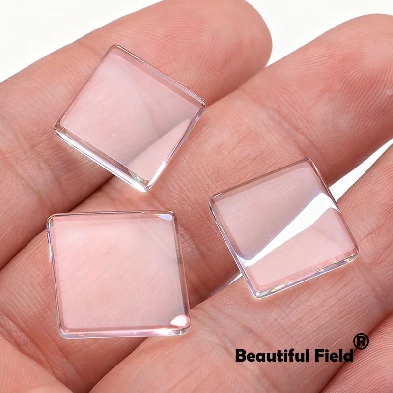 8–25 mm quadratische Klarglas-Cabochons, Blanko-Set, handgefertigte Fassungen, Steine, transparentes Glas mit flacher Oberfläche – Detail 5