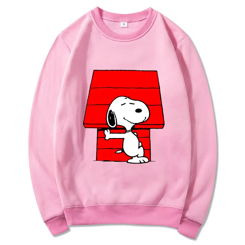 Snoopy Cartoon Anime Women Pullover Spring Autumn Men Round Neck Hoodie 2024 New Fashion Black Couple Sweatshirt Tops