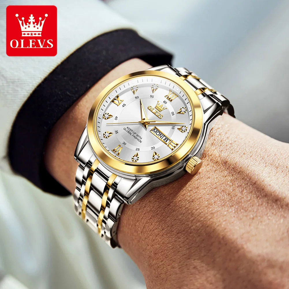 OLEVS 5513 トップブランド メンズ腕時計 高級 デュアルカレンダー 防水 クォーツ腕時計 メンズ ステンレススチール 夜光 ファッション腕時計