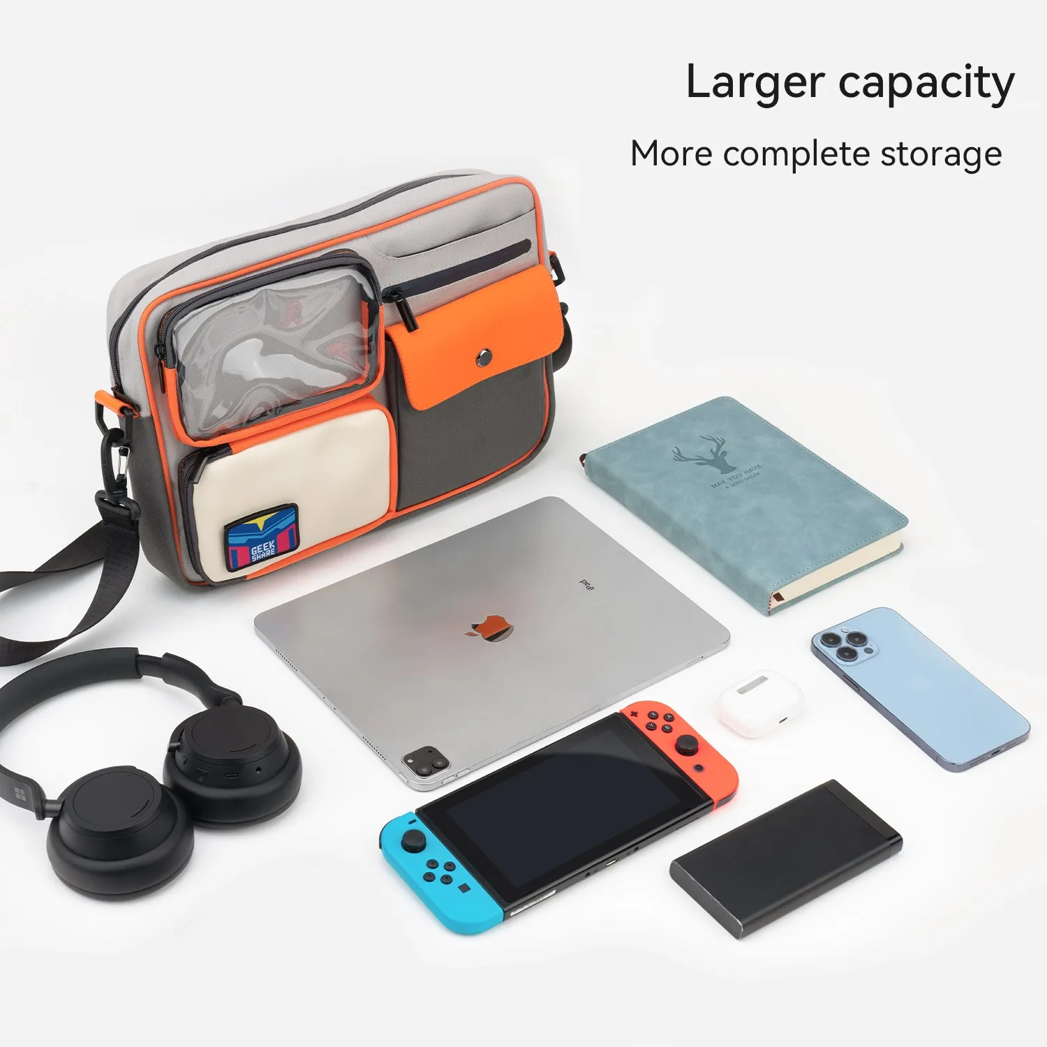 GeekShare กระเป๋าเก็บของ iPad กระเป๋าสะพายไหล่สำหรับ Nintendo Switch กระเป๋าเมสเซนเจอร์ความจุขนาดใหญ่