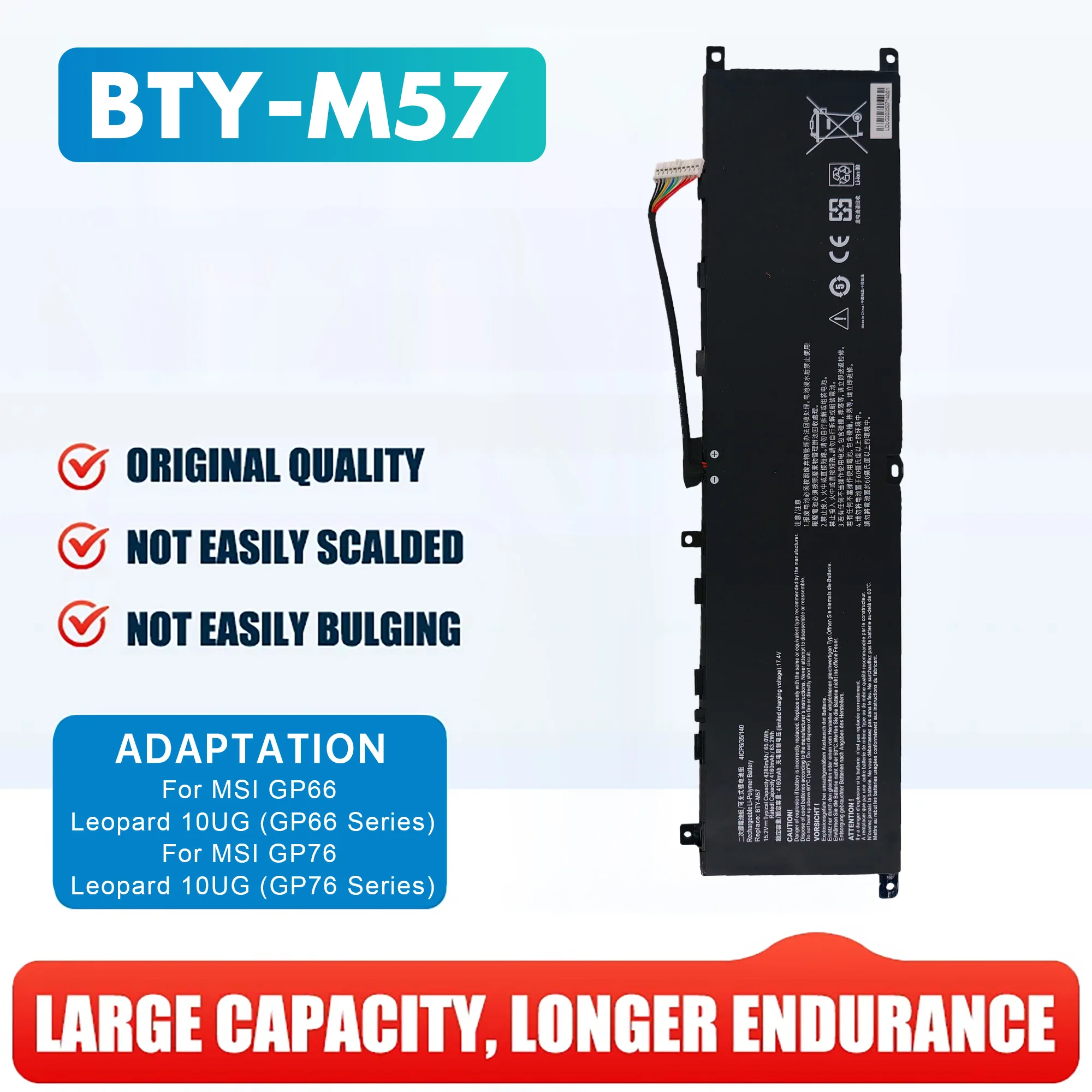 

Аккумулятор для ноутбука BTY-M57 для MSI GP66 GP76 Leopard 10UG, 10UE, 11UG, 11UH, 10UH, 11UE MS-17K3