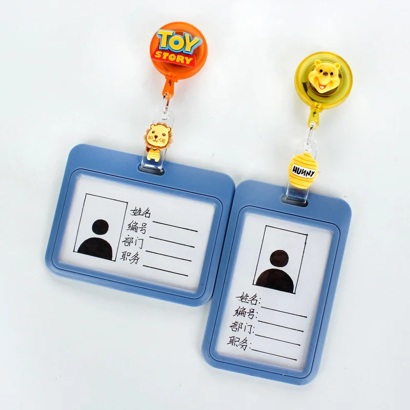 Cute Winnie the Pooh Lotso For ID Card Holder Scalable Toggle Clip Employee Card Doctor Nurse Chest Card Student Bus Card Holder