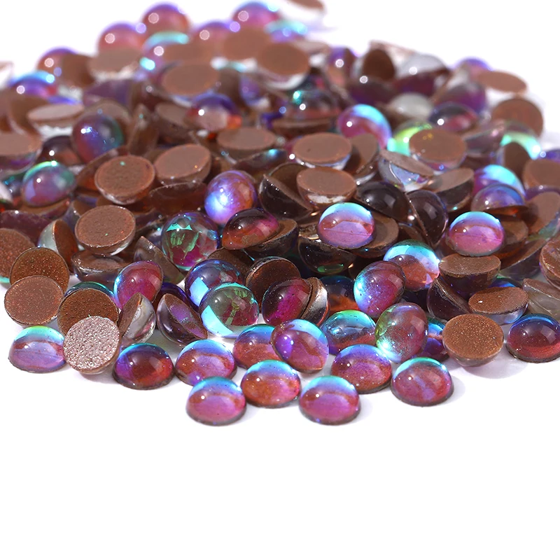 Glass Crystal Aurora Coffee Flatback Half Round Rhinestones 3D Nail Art Decoration Non Hotfix DIY Manicure Gems Crafts