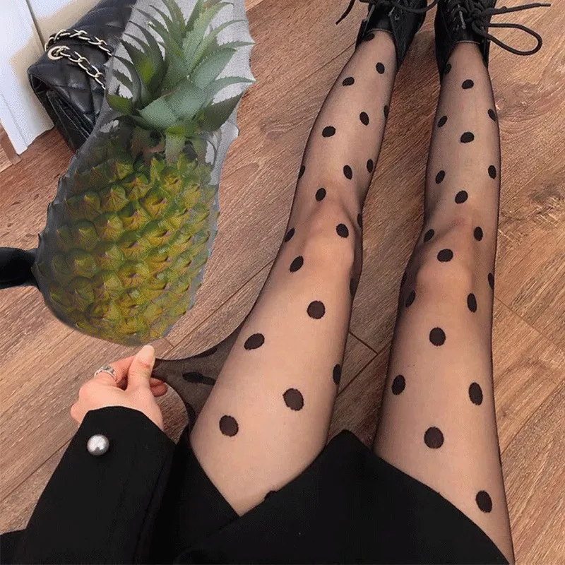 Polka Dot Print Stocking Women Sexy Tights Fishnet Mesh Seamless Pantyhose Nylon Black White Nightclub Female Ladies Silk Tights