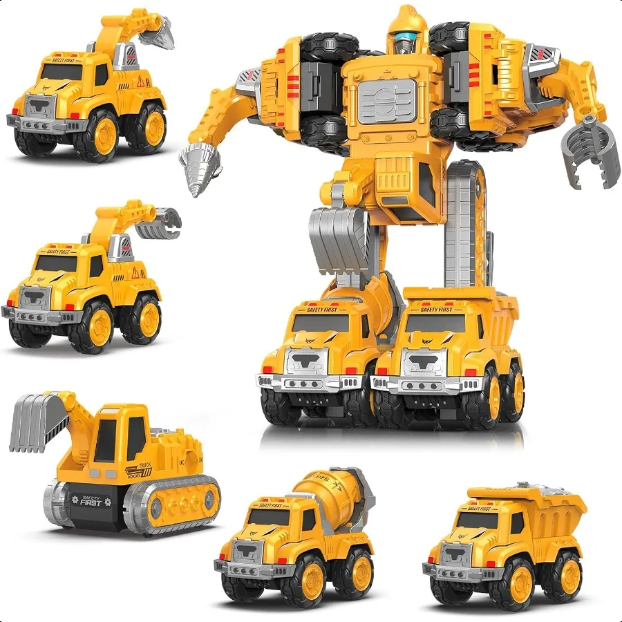 

Toys for 3 4 5 6 Year Old Boys 5in1 Detachable Construction Vehicles SetTransform Robot Toys Cars Easy DIY Toys for Ages 5+ Gif