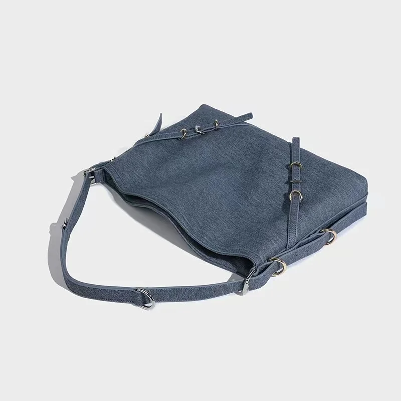 Niche design belt buckle armpit bag high-end fashion and simple denim bag popular and versatile shoulder bag tote bag luxury bag