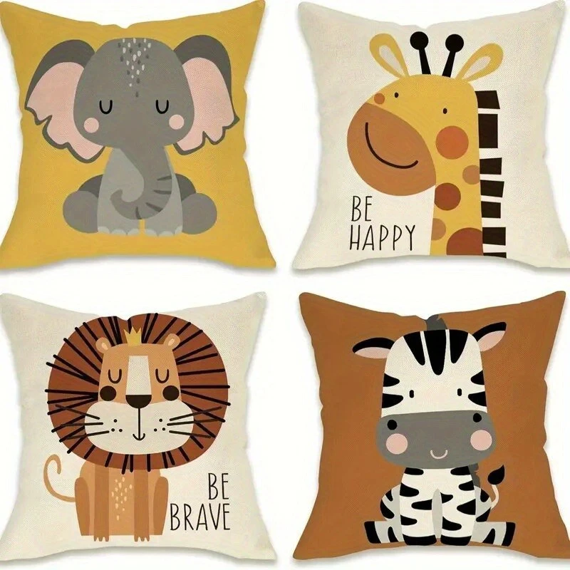 1pc Cute Safari Animal Throw Pillow Covers Cartoon Jungle Wildlife Cushion Cases for Kids Bedroom Playroom Decor