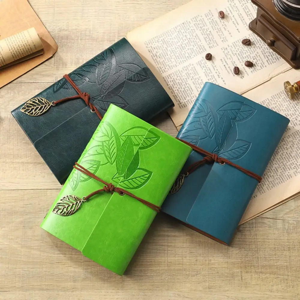 Portable A7 Loose-leaf Notebook Leaf Embossed PU Leather Binder Notebook Straps Design Notepad Travel
