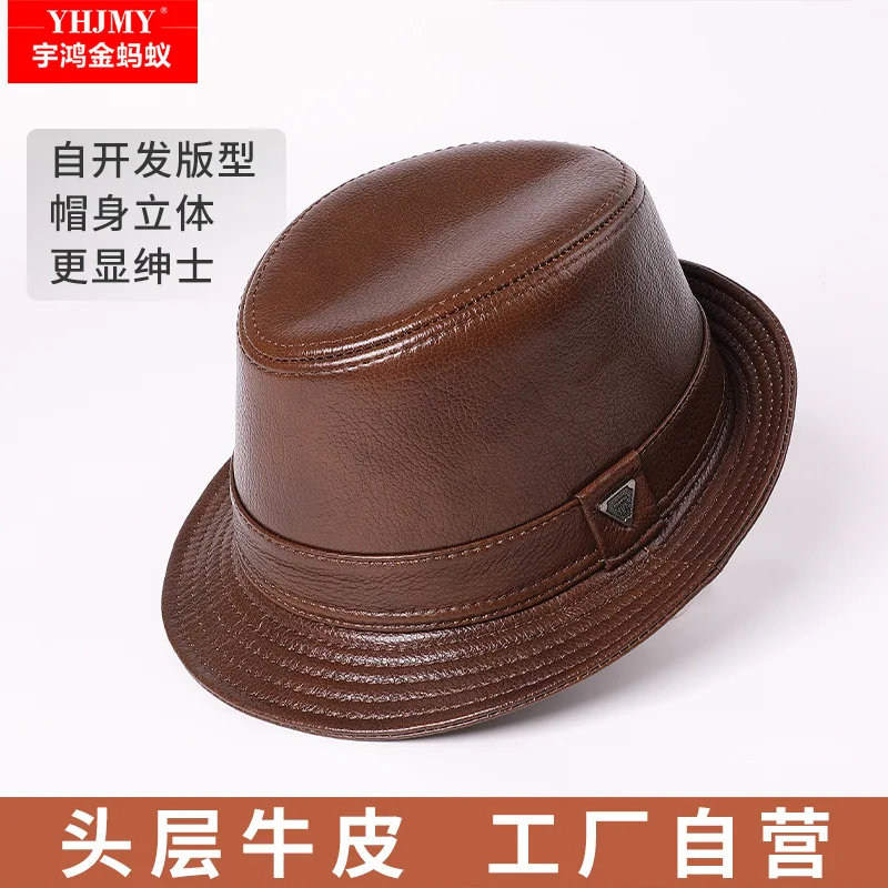 

Men's Genuine Leather Fedora Hat | British Vintage Style | Autumn Winter Outdoor Travel Versatile
