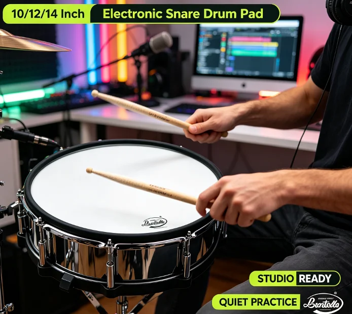 Home Practice Electronic Snare Drum Trigger Pad 10/12/14 Inch Metal Steel Shell Dual‑Trigger Percussion Drum Set Replacement Com