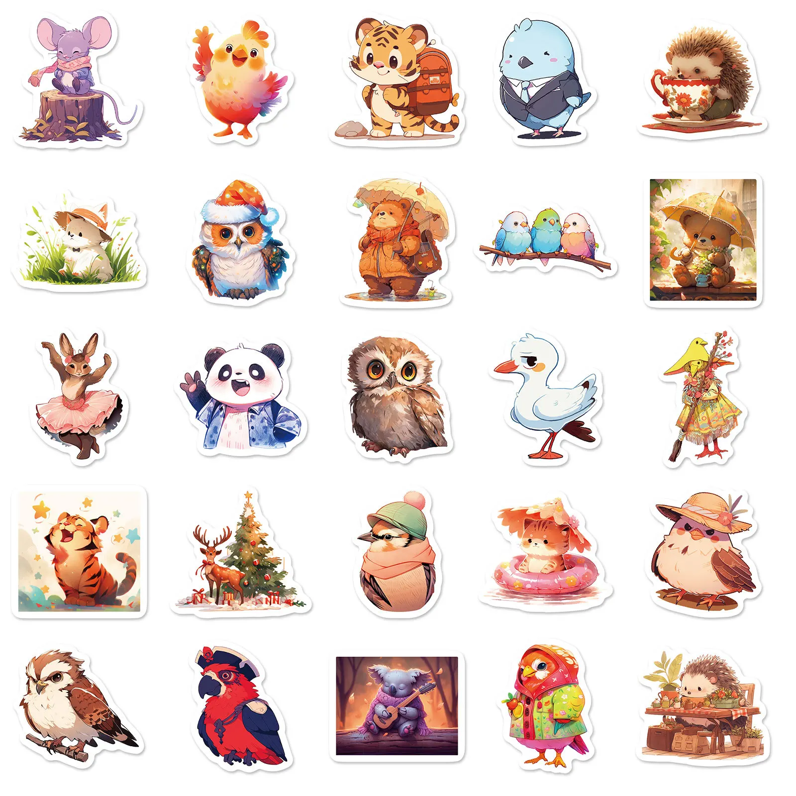 10/50PCS Kawaii Animal Stickers Bird Fox Cartoon Sticker Fairy Tale Style Cute Graffiti Luggage Laptop Phone Guitar Car Bike Toy