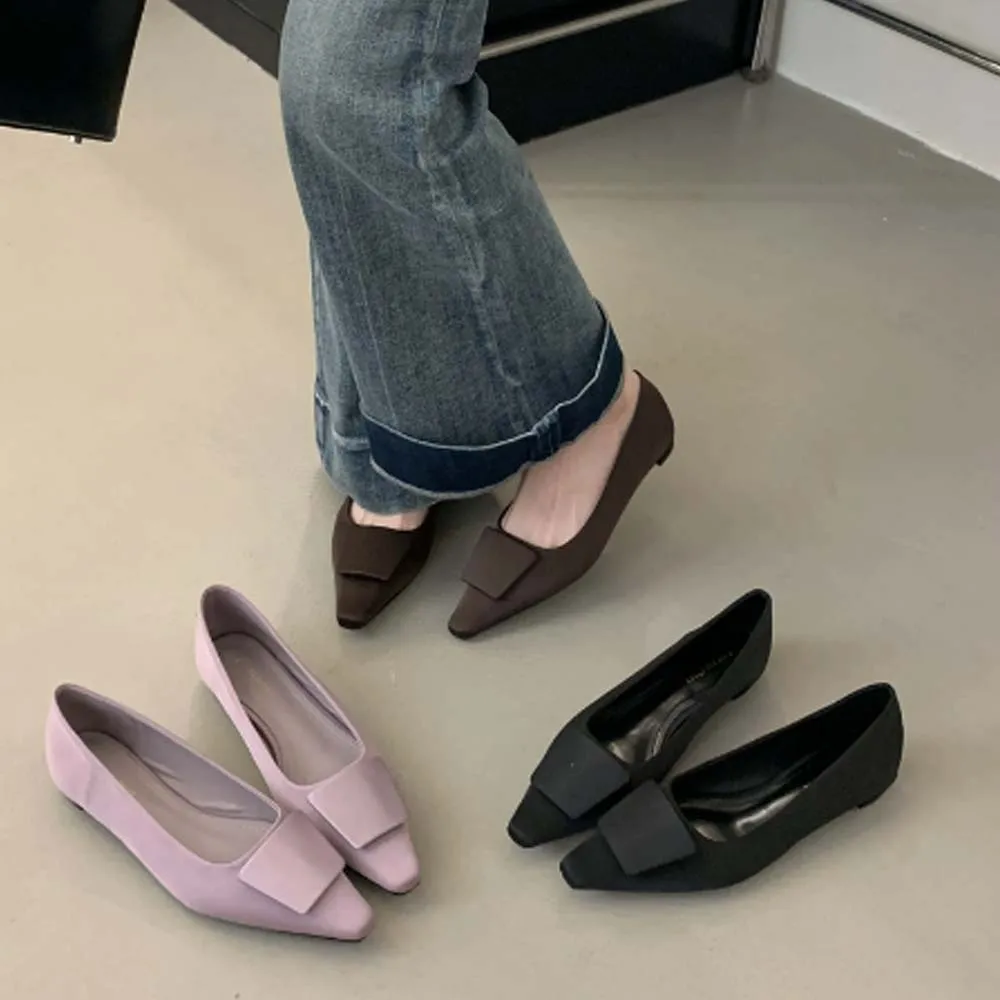 

Women's Satin Flats Low Kitten Heel Fashionable Closed Pointed Toe Slip On Backless Dress Shoes Loafer Shoes Ballet Flats
