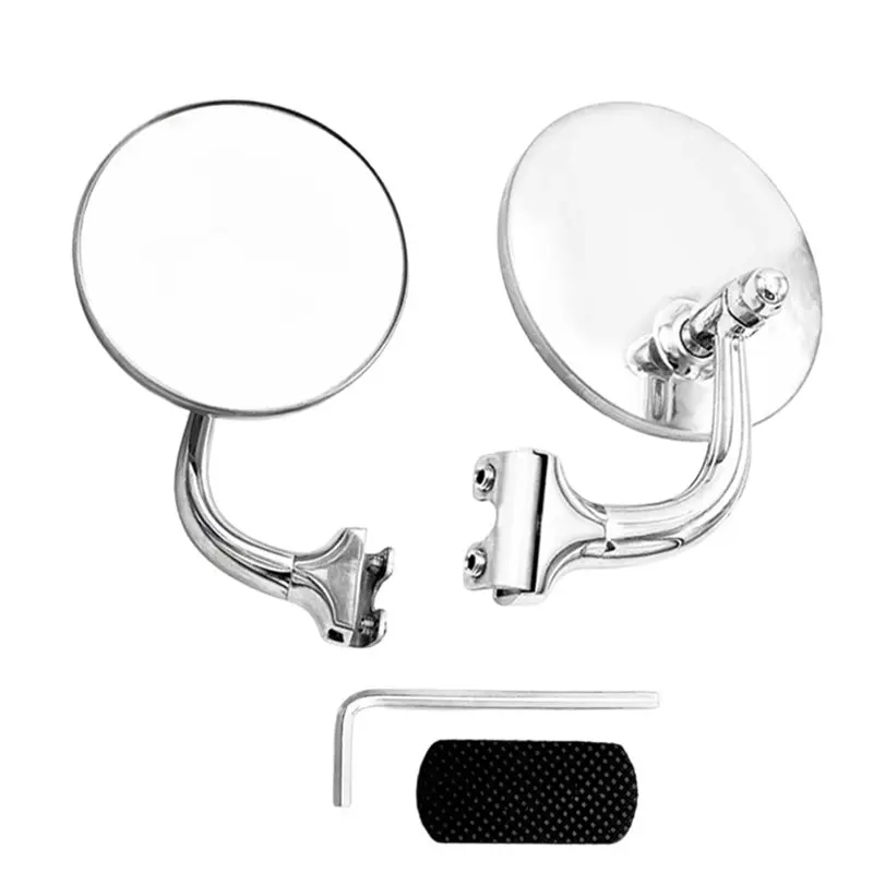 A73X-Retro Side Mirror Kit 2Pcs Vintage Classic Car Silver Round Front And Rear View Reflective Mirror