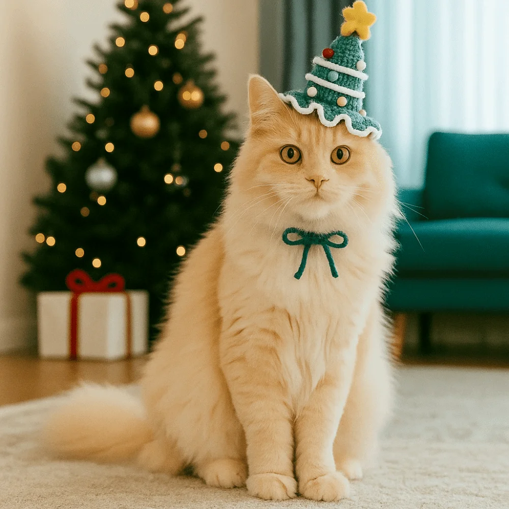 

Christmas Pet Costume Cute Pet Xmas Hats Comfortable Soft Cat Knitted Hat Handmade Dog Christmas Tree Hat Pet Photography