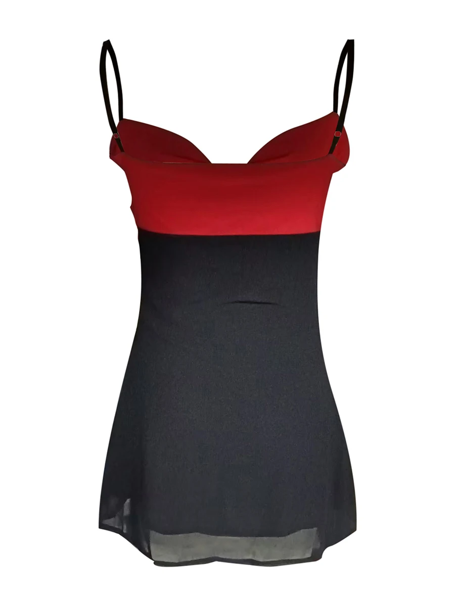 فستان قصير ضيق بحمالات رفيعة للنساء ، لون متباين ، فستان كامي بفتحة رقبة حرف V ، الصيف ، عاري الظهر ، النادي ، الحفلات