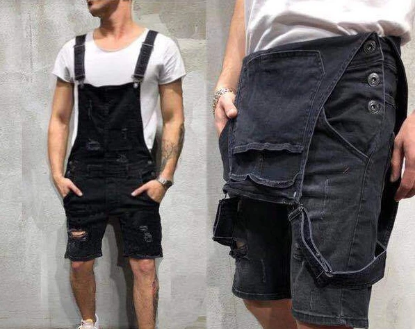 Casual Mens Jeans Work Pants Suspenders Men Clothing Adjustable Overalls Ripped Jeans Denim Shorts Men Cargo Pants Baggy Jeans