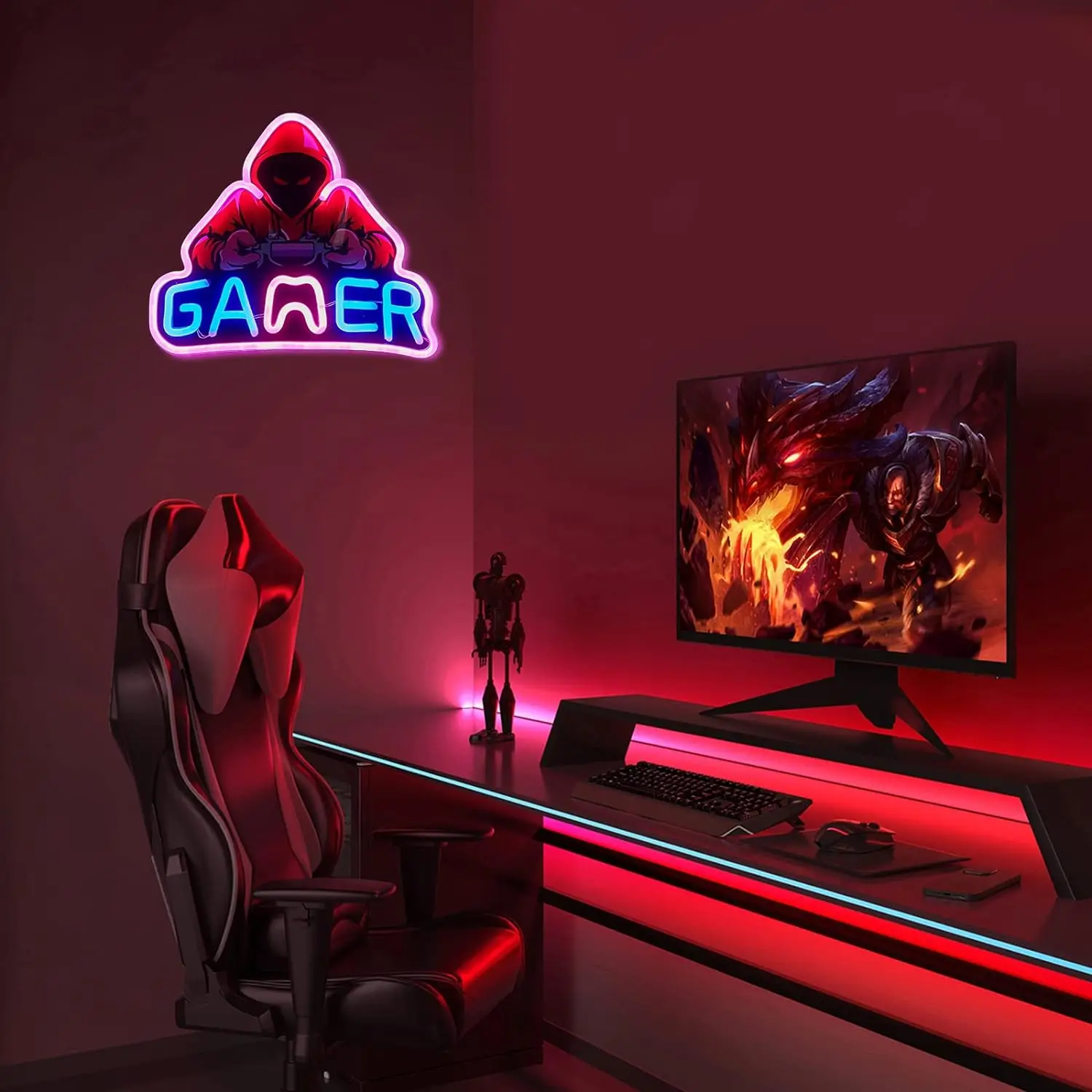 Gaming Neon Sign With Gamer Background Gamer Neon Light For Boys Room Decor Neon Sign Wall Decoration Gamer Gift For Teen Boy