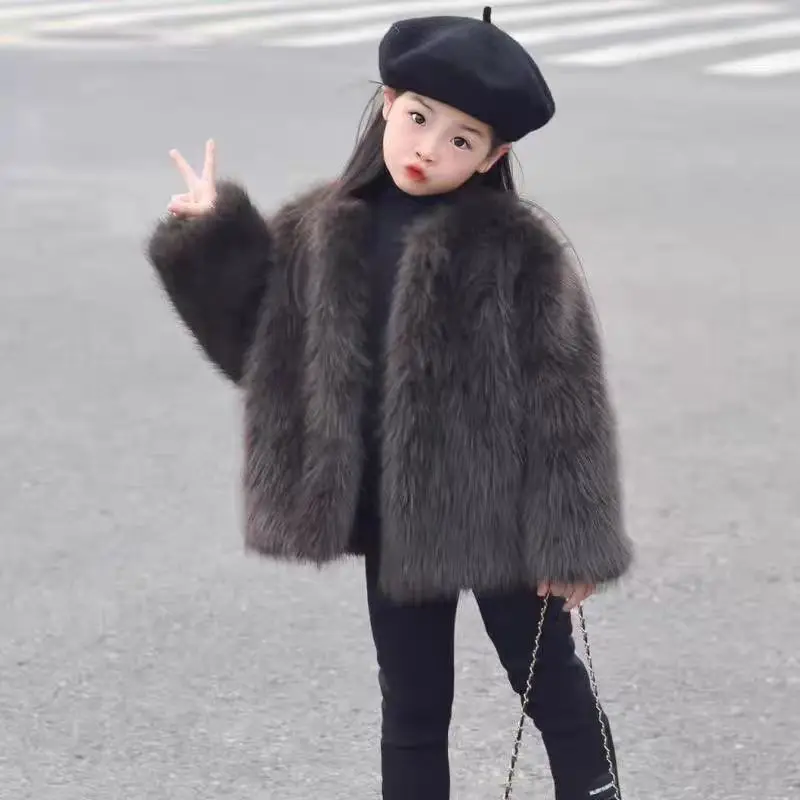 

Детская мода, высококачественное хлопковое пальто с имитацией лисьего меха для девочек, зимнее пальто, меховое пальто для девочек, плотное и теплое