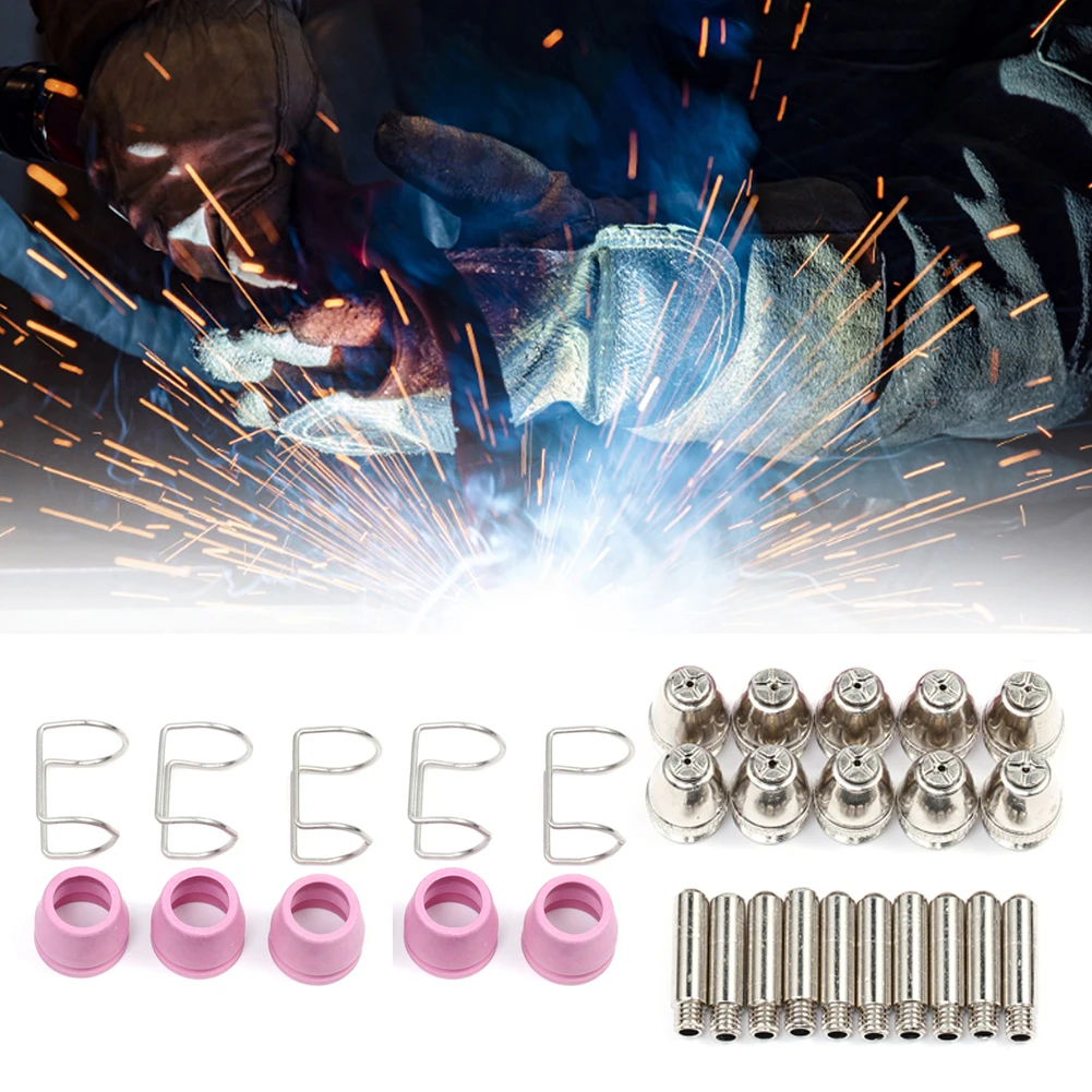 30pcs Electrode Tip Nozzle Kit Consumable Professional Plasma Cutting Accessories Guide Ring Shielding Cup for CUT60 LGK60 P-60