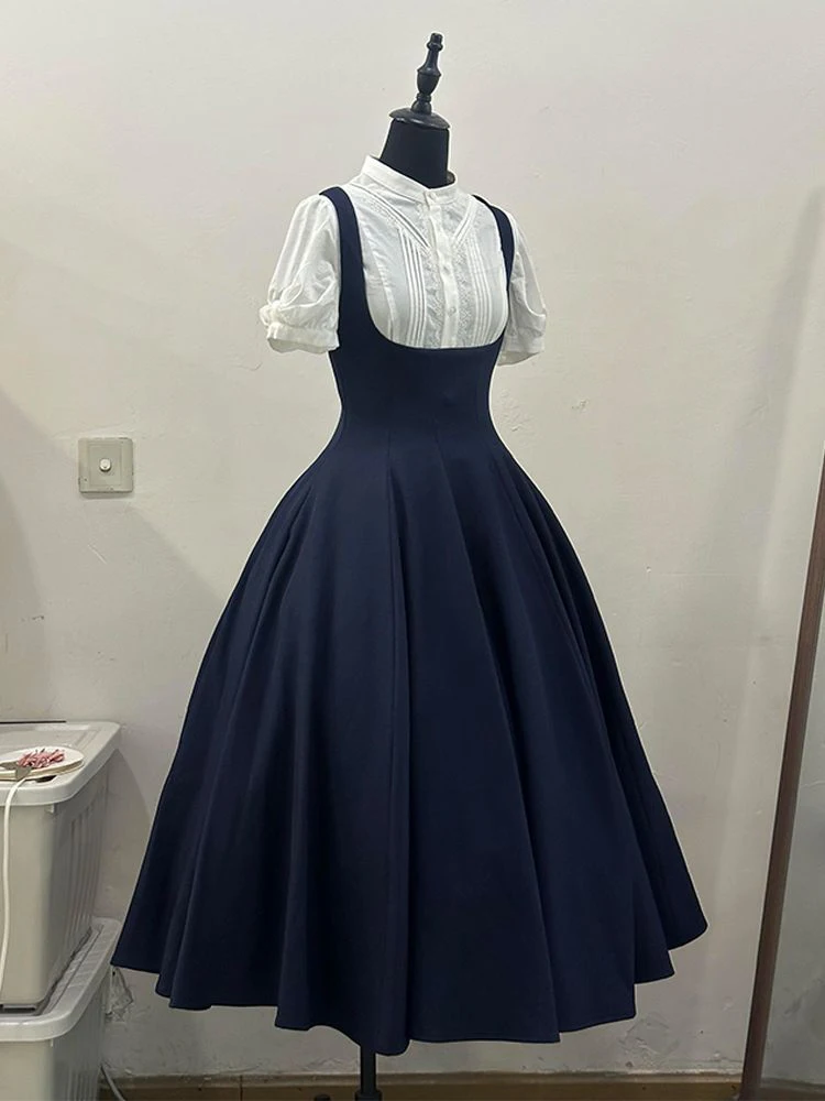 Retro Court Style Short Sleeve Shirt Women's Summer 2026 New Lolita Waist Cinching Slimming Overalls Set French Style Fashion