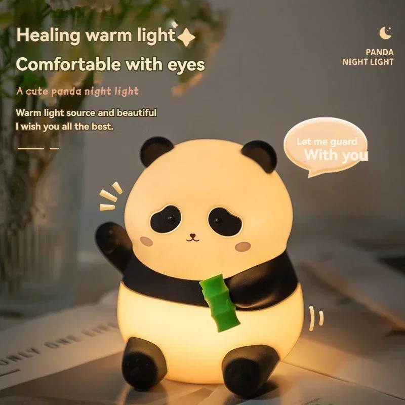 Cute Panda Cartoon Animals Silicone Lamp LED Night Light USB Rechargeable Timing Sleeping Lamp Bedroom Decoration for Children