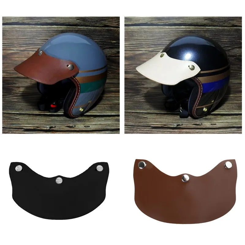 Helmet Brim Leather Removable UV Protection Riding Brim For Open Helmet Buckle Retro Vintage Motorcycle Helmet Visors Brim