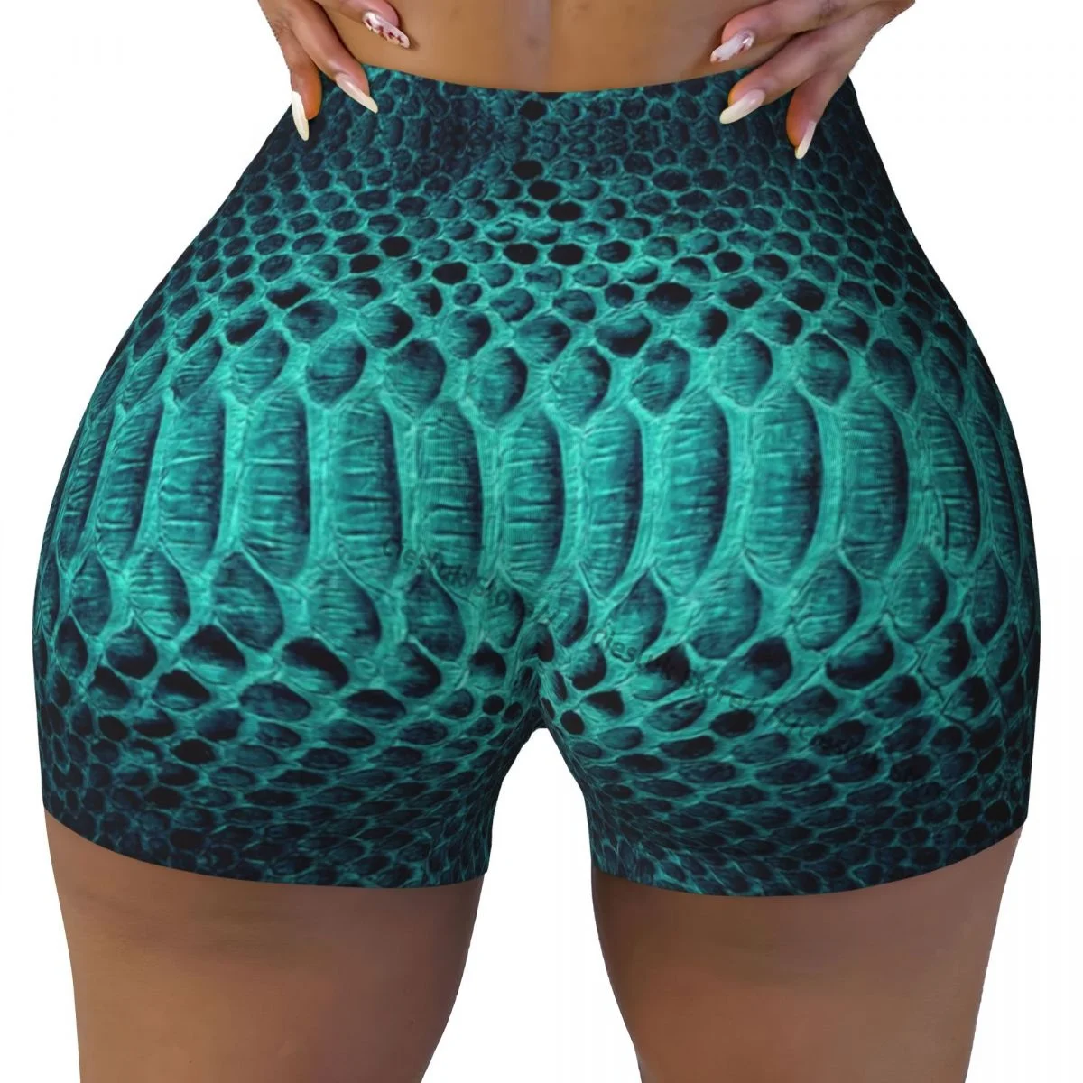 

Spandex Yoga Shorts for Women Snake Skin Background Workout Booty Shorts