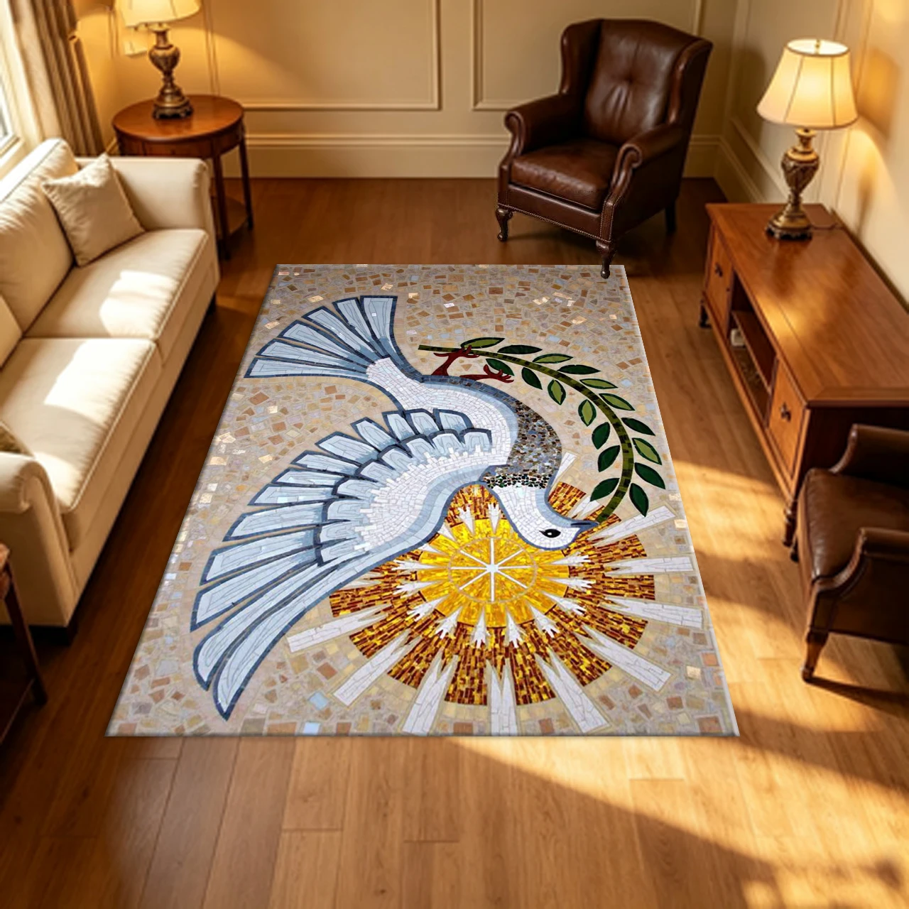 Dove Mosaic Art Pattern Carpet Flooring Creative Household Living Room Decor Large Area Rug Indoor Floor Cover