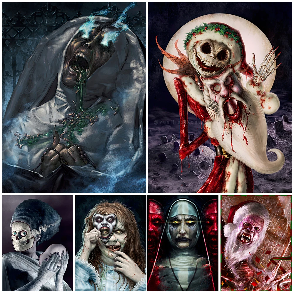 Freddy,Devil Nun And Hell Demon Vintage Wall Art Canvas Painting Bride Without A Face Art Poster And Print Witch Home Decoration