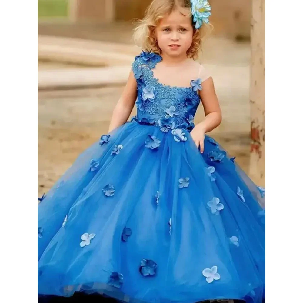 Pretty Princess Flower Girl Dresses for Wedding Pageant Gowns Sweep Train  Tulle Kids Prom Ball Gown Vestidos De Niña