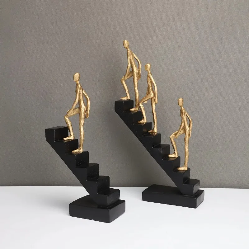 Staircase Figure Sculpture Golden Man Climber Abstract Simulation Handicraft Ornaments Artwork Furnishings Home Decoration