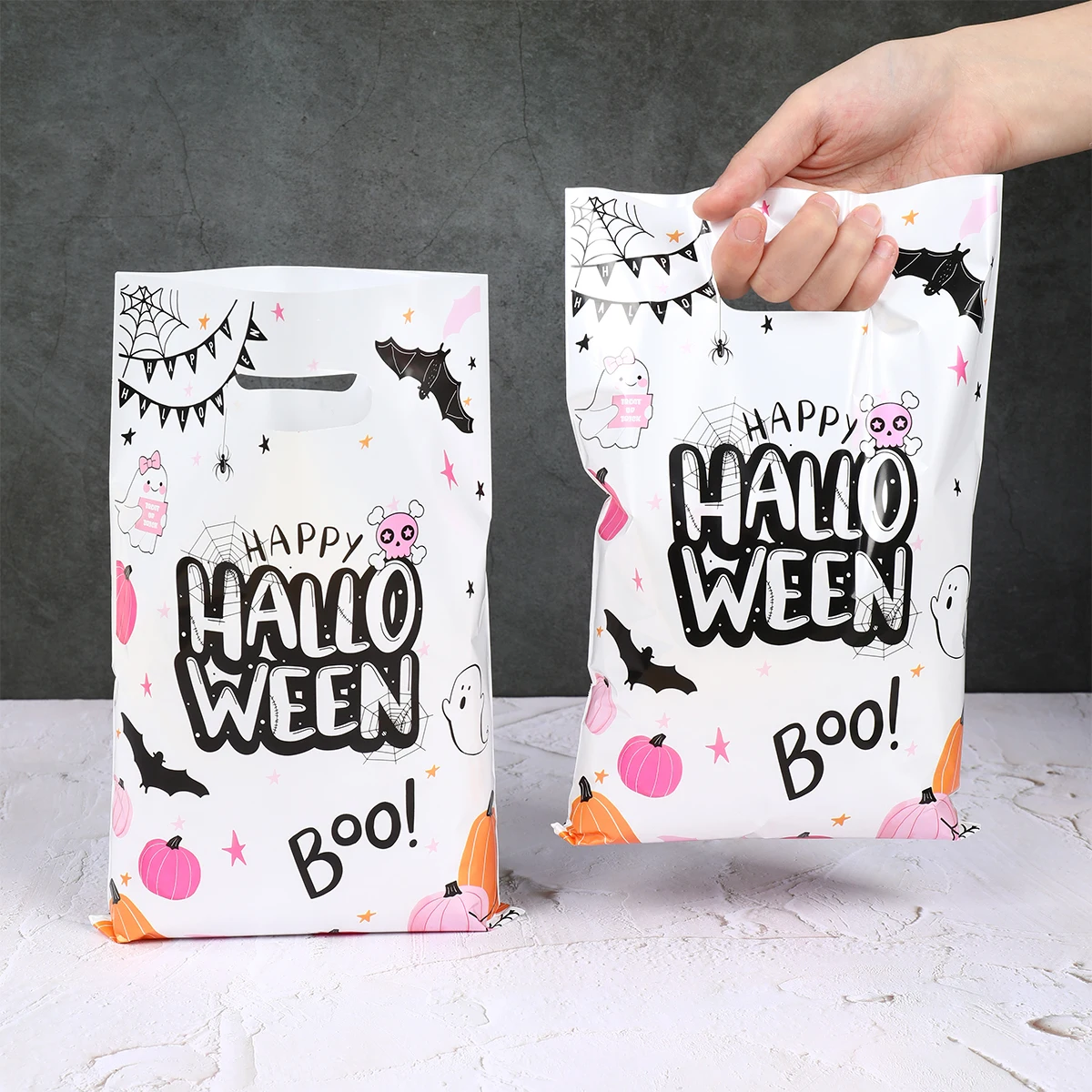 

Halloween Bat Gift Bags White Pink Happy Halloween Candy Bags Halloween Boo Ghost Packaging Bags Trick Or Treat Favors Decor