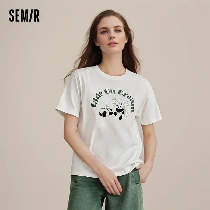 

Футболка Semir Женская хлопковая с коротким рукавом, брендовый Свободный Топ в стиле панды, рубашка в национальном стиле, лето 2024