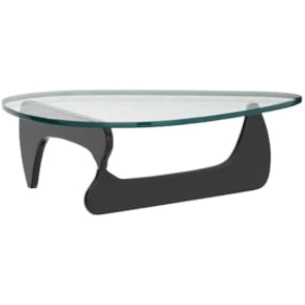 Noguchi Table Triangle Glass Coffee Table Vintage Glass End Table, Solid Wood Base and Triangle Clear Glass Top Modern End Table