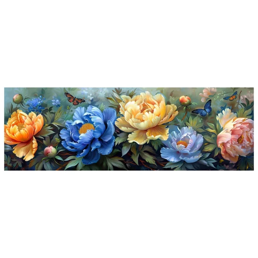 9ct 60X180cm Peony Flowers Pre-Printed Cross Stitch DIY Embroidery Set Handmade Handicraft Floss Needle Crafts 51 Colors