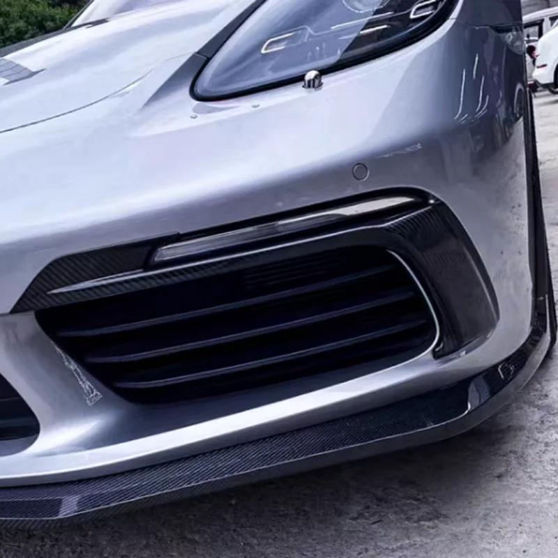 Serat Karbon Depan Lip Spoiler Cocok For Porsche 718 Cayman Boxster Dasar S Coupe 2017 2018 Head Bumper Chin Guard mobil Styling