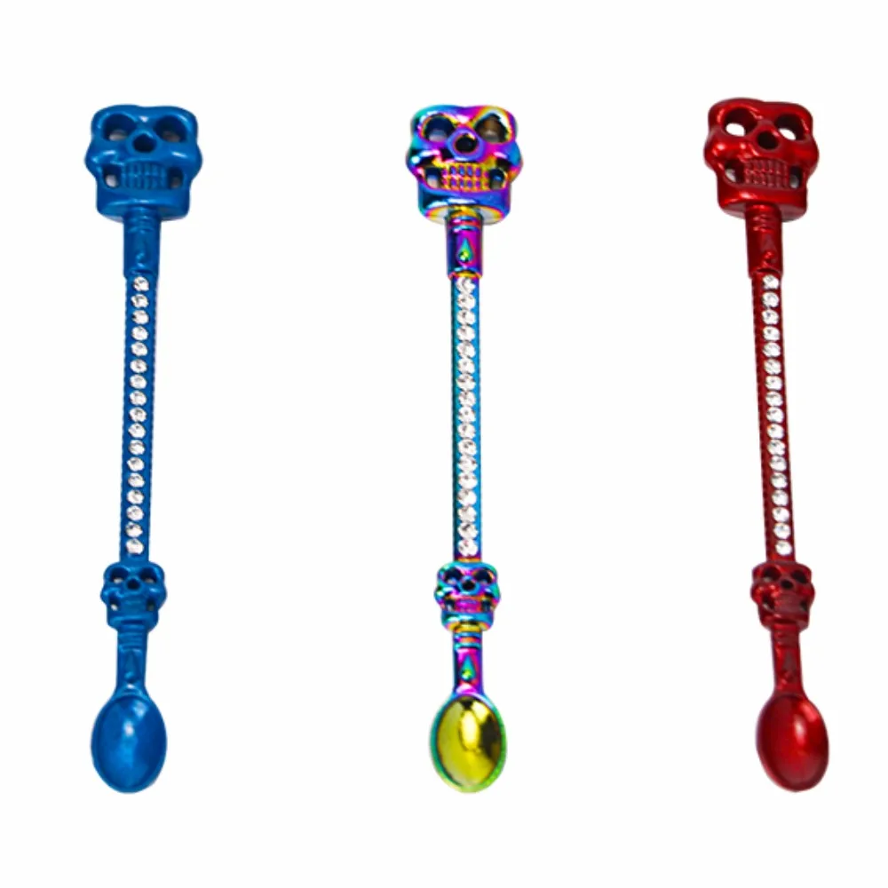 91mm Skull Shaped Ghost Head Diamond Metal Oil Spoon Small Shovel For Spice Food Powder Measuring Kitchen Smoking Accessories