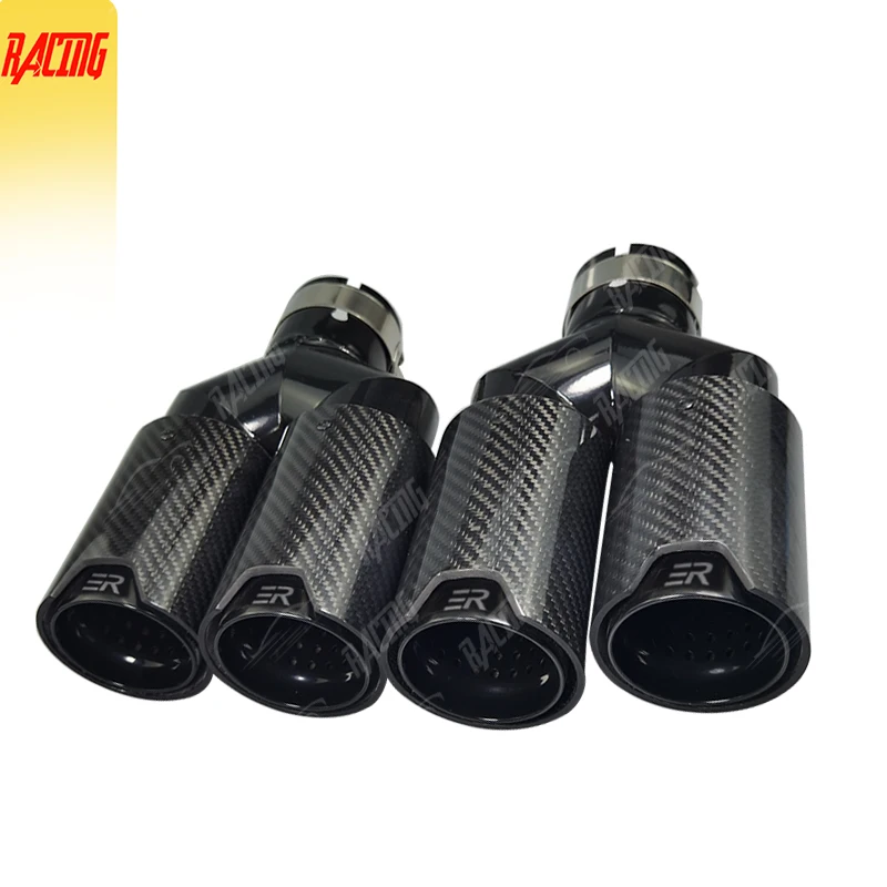1 قطعة ألياف الكربون الأسود اللامع 80 مللي متر منفذ الخمار تلميح Y-شكل مزدوج خروج العادم الأنابيب العالمي اكسسوارات السيارات لسيارات BMW