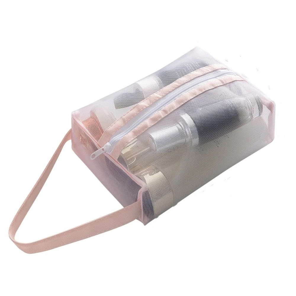 

Fashion Large Capacity Cosmetic Bag Nylon Transparent Makeup Storage Bag Zipper Mesh Women Washbag Travel