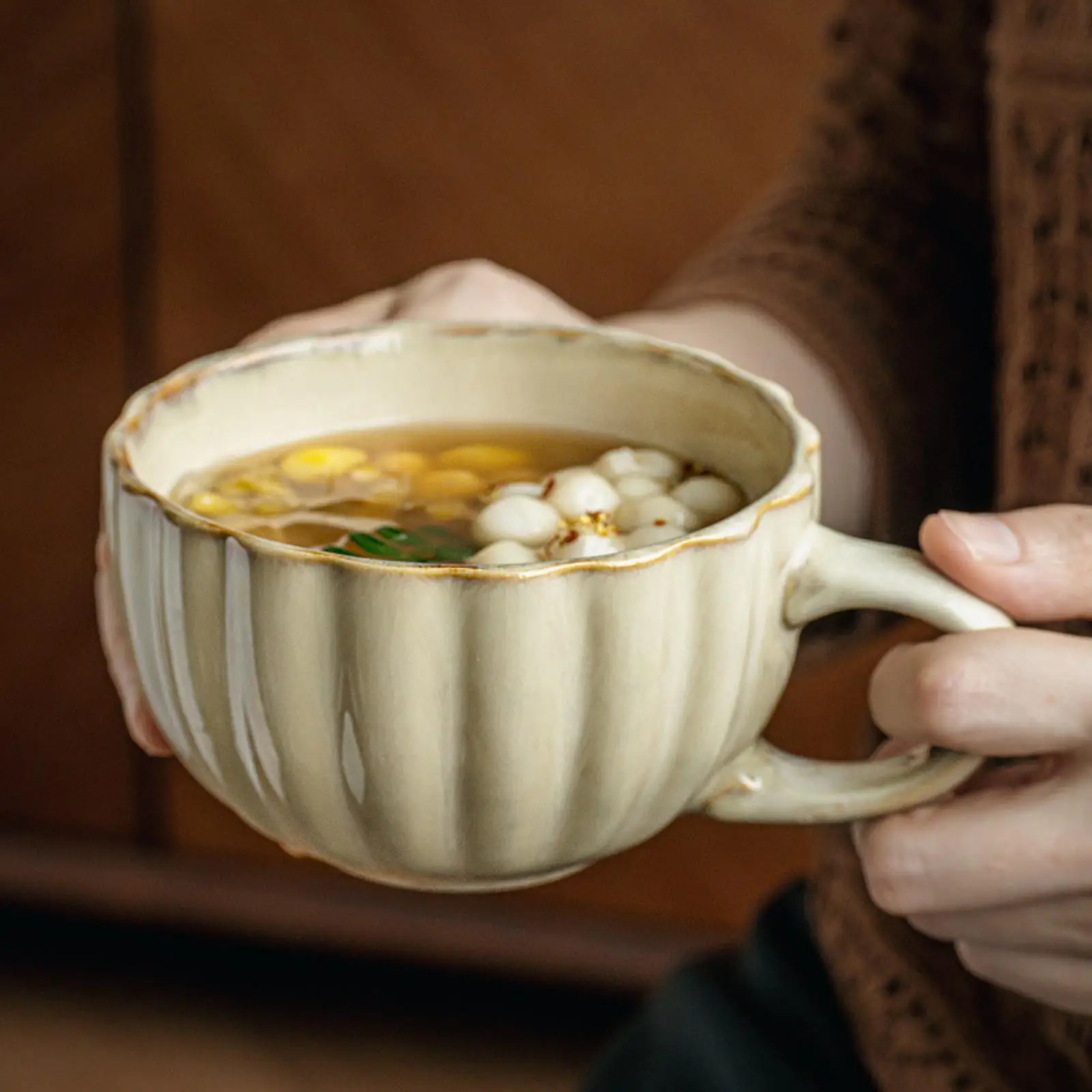 Ceramic Coffee Mug for Home or Work Rustic Hot Drinks Gift Novelty with Handle